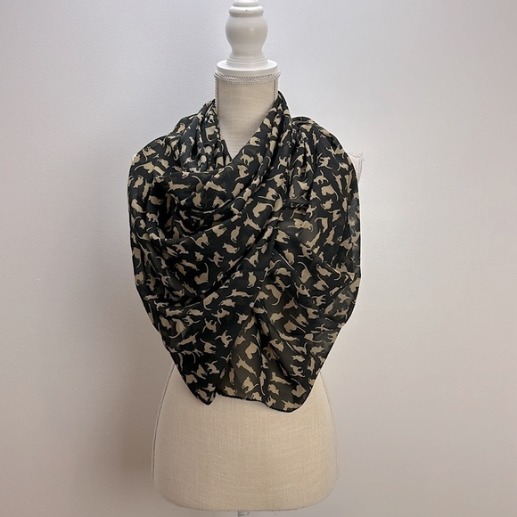 Oker All Over Cat Silhouette Print Shawl Scarf Black and Beige Lightweight Sheer - Picture 2 of 11